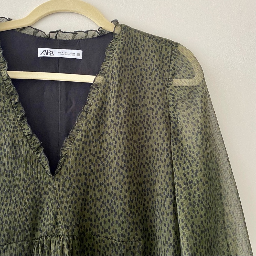 // zara // green dotted babydoll dress